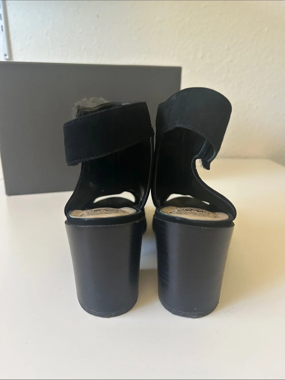 Vince Camuto Black Mesh Open-Toe Block Heel Sandals